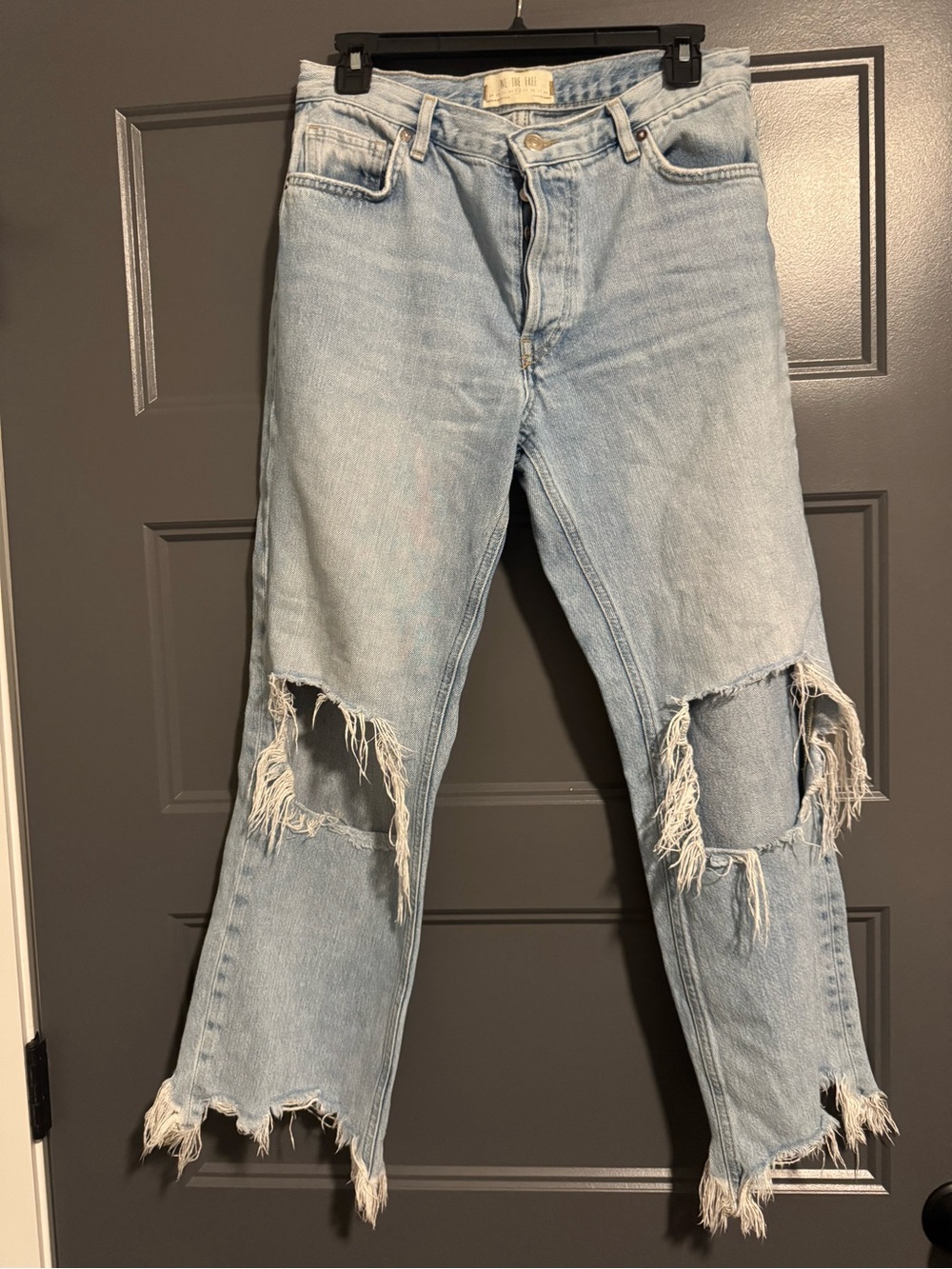 Free People Light Blue Distressed Straight Leg Jeans
